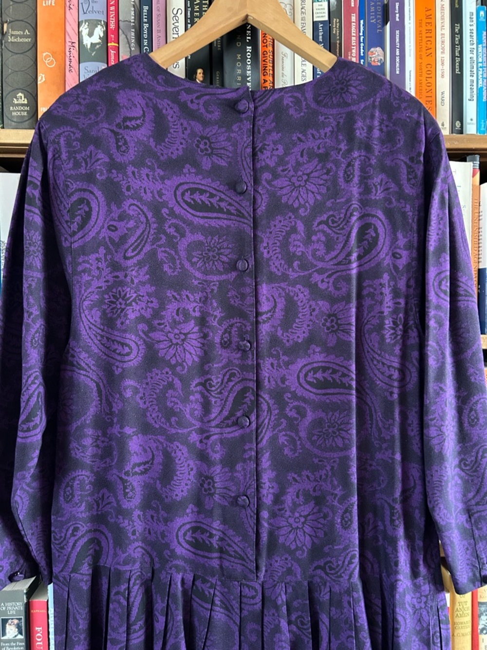 Vintage 80s Compagnie Internationale Express Purple Paisley Drop Waist Dress M - Picture 10 of 11